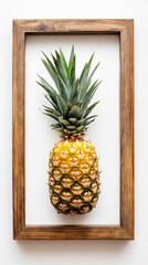 A vibrant pineapple elegantly framed against a plain white background, creating a striking visual centerpiece.