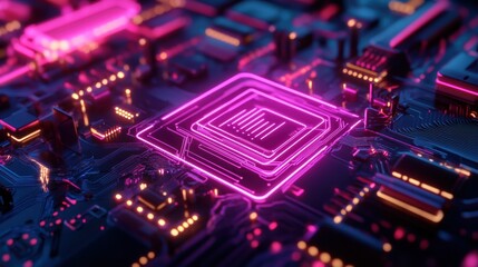 Fototapeta premium Quantum AI Chip Transmitting Pulsating Intelligence
