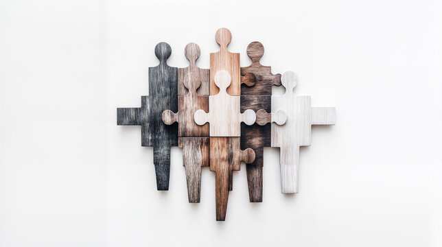 Pièces de bois en forme de personnages emboîtées façon puzzle