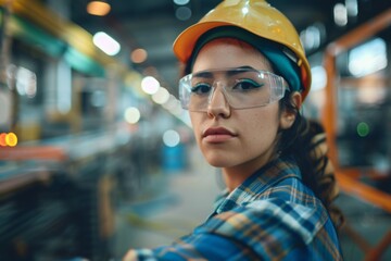 Portrait of a young adult Hispanic female assembly line worker
