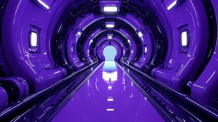 Obraz premium Futuristic purple tunnel, bright exit, background