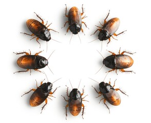 Cockroaches on White Background Forming Circle Pattern for Pest Control Concepts