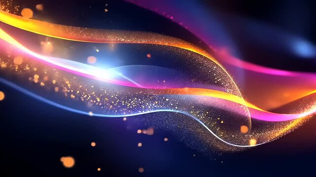 Colorful abstract wave design with glowing light particles and sparkles