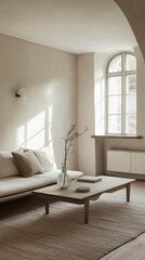 Fototapeta premium Minimalist living room bathed in soft light.