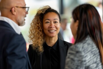 View of diverse businesspeople at a networking event having conversation