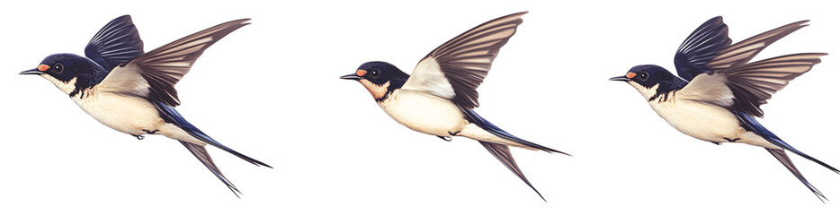 Fototapeta premium Swallows flying, transparent background, PNG