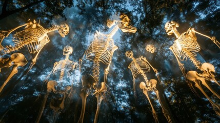 Forest of Skeletons, Nighttime,  Human Skeletons, Cloudy Sky