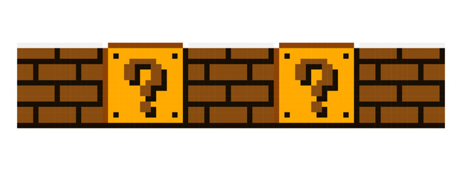 Retro video game assets. Question blocks illustration. Pixel art style. © Darina