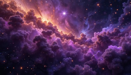 Fototapeta premium Majestic Cosmic Event Featuring Elegant Galaxy in Deep Purple and Gold - Stunning Space Artwork