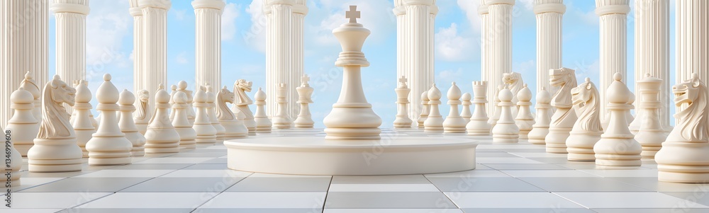 Poster a podium built from interlocking chess pieces, symbolizing strategy and intellect.