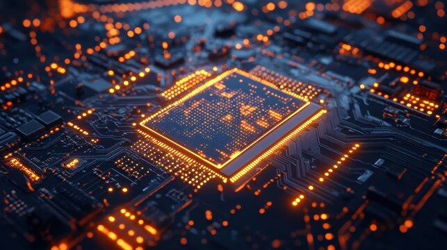 Quantum Computing AI Chip with Intricate Circuits Illustration