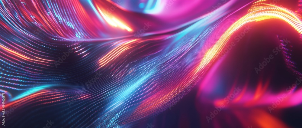 Poster neon lights creating curved lines on abstract