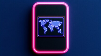 Fototapeta premium A glowing digital wallet screen featuring travel icons such as maps and currency signs, symbolizing global accessibility for modern travelers. , Minimalism Clean and clear background color, high