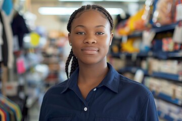 Portrait of a young adult african american female retail sales associate