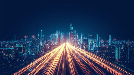 Fototapeta premium Futuristic Cityscape at Night with Illuminated Highway