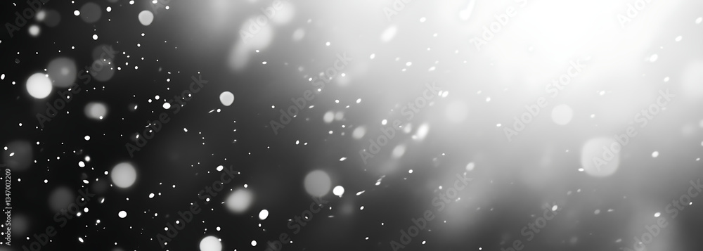 Poster monochrome bokeh background with sparkling light particles for abstract and festive designs