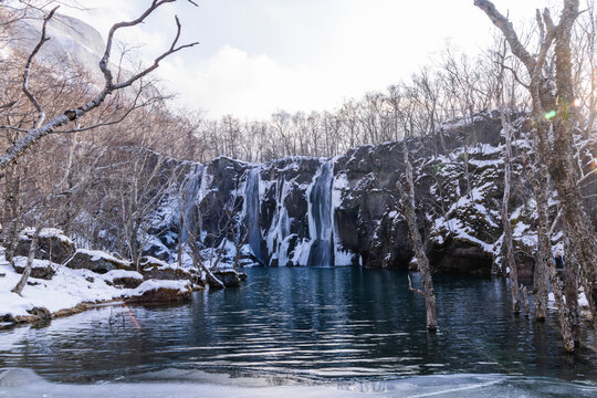 Changbai Mountain scenic spot winter waterfall landscape	