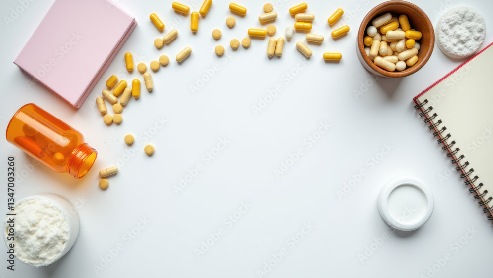 Poster image shows a close-up view of various medications on a table with a focus on magnesium glycinate. i