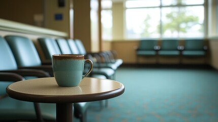 Waiting room coffee experience healthcare facility still life calm environment close-up view relaxation concept