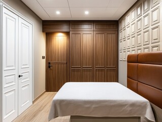 A well designed bedroom showcases a modern bed and wardrobe