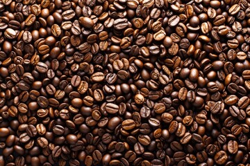 Obraz premium A close-up shot of roasted coffee beans, rich brown in color, filling the frame.