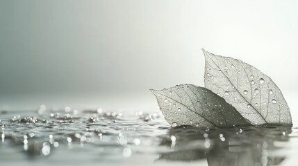 Delicate leaves, water droplets, serene studio setting