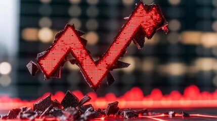 The interest rate symbol falling apart, illustrating the destructive effects of economic instability and the crumbling foundation of financial markets. , Minimalism Clean and clear background color,