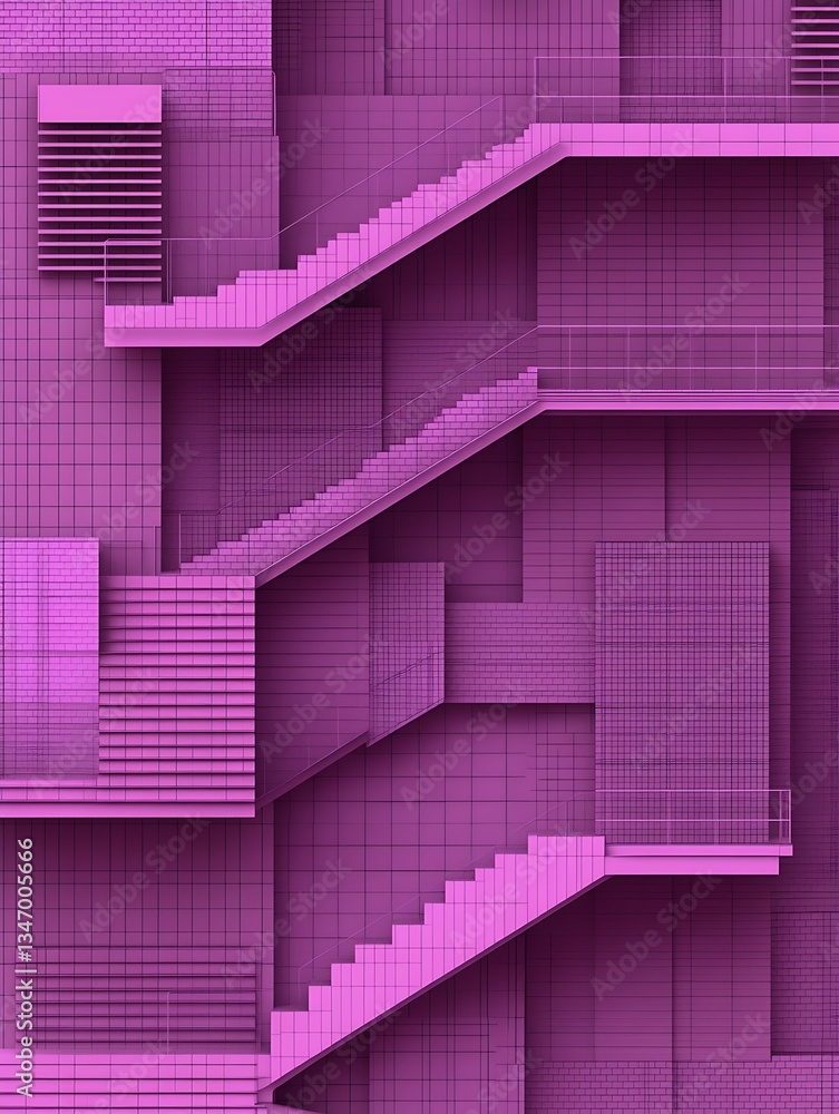 Poster monochromatic composition showing conceptual architecture in tones of magenta