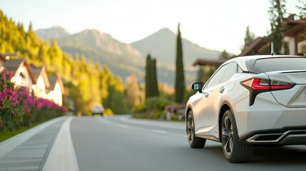AI Powered Car with Sensors on Scenic Mountain Road