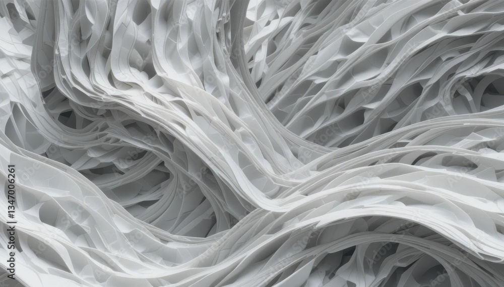 Poster dynamic layered white arcs flowing abstract design in modern art