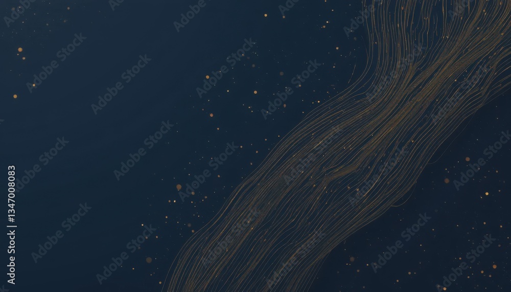 Poster minimalist line art design: gold continuous lines on deep navy background in abstract style
