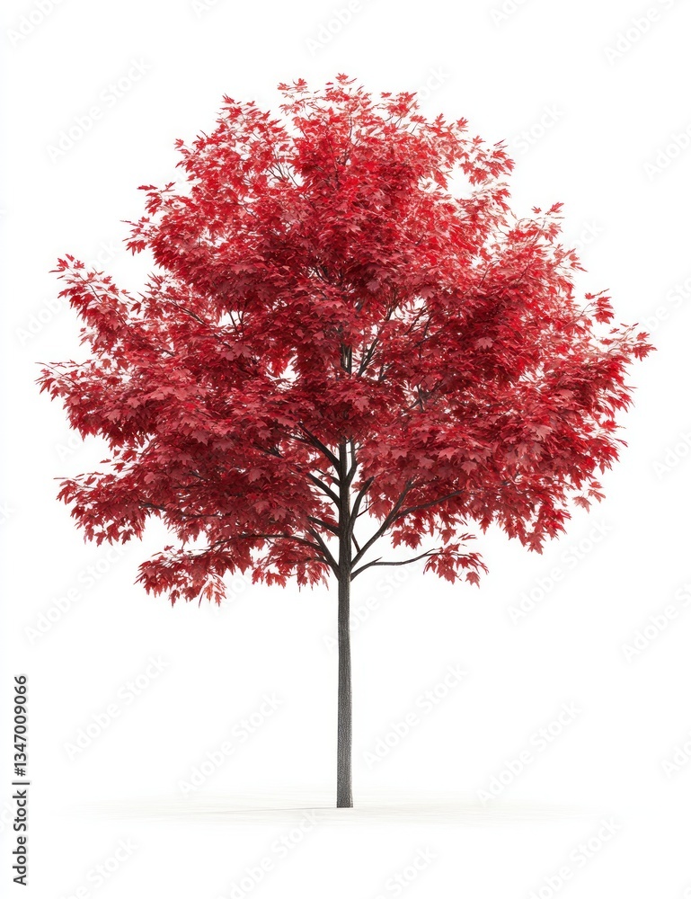 Poster red maple tree with vivid foliage isolated on white background