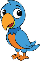 A cute parrot bird cartoon vector with vibrant colors, featuring big eyes, a playful pose, and a cheerful expression. Perfect for playful designs and illustrations!