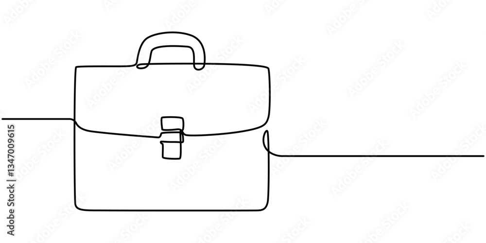Fototapete Suitcase working bag one line art drawing. Continuous outline briefcase office bag for working, briefcase continuous line art drawing, Minimalist continuous one line drawing of business bag pro. 