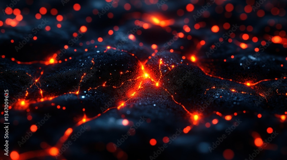 Poster abstract glowing network on dark matter surface a visual metaphor for neural connections information