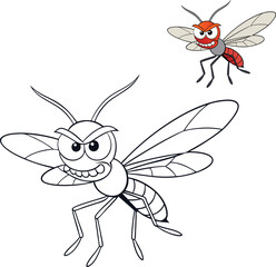Fototapeta premium A cartoon of an angry mosquito with exaggerated features, like big eyes, flapping wings, and a furious expression. It's buzzing around, ready to sting in a comical way.