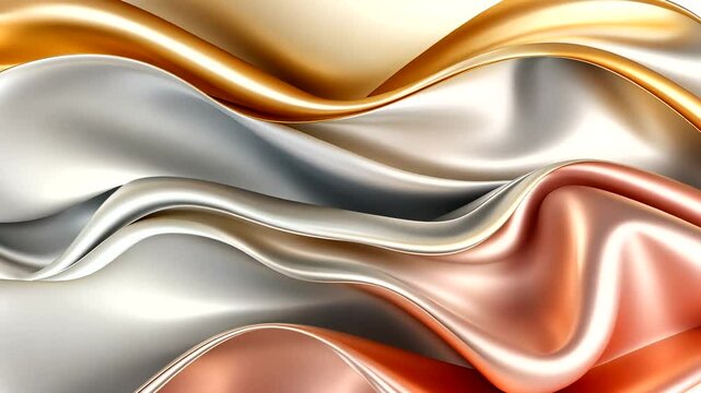Elegant flowing fabric in shades of gold, silver, and copper creating a luxurious backdrop