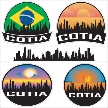 Cotia Brazil Flag Skyline Cityscape Silhouette Travel Souvenir Sticker Isolated Vector