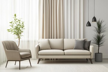 Light and Relaxing Room Interior Featuring Sofa and Armchair for Comfort and Style