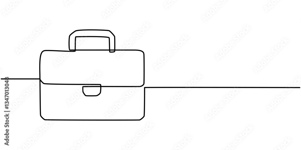 Fototapete Suitcase working bag one line art drawing. Continuous outline briefcase office bag for working, briefcase continuous line art drawing, Minimalist continuous one line drawing of business bag pro. 