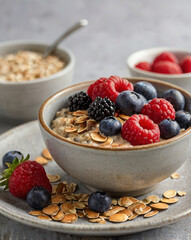 Oatmeal Bowls - Warm oatmeal with fresh berries, chia seeds and a splash of almond milk.