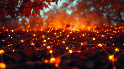 Abstract digital network with glowing nodes and connections, representing modern technology and connectivity.