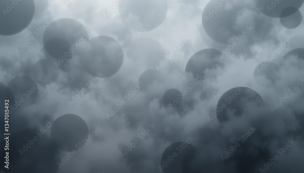 Poster calm action in foggy background: soft gray and charcoal circles creating tranquility in a serene env