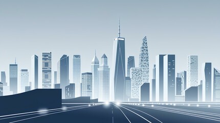 Fototapeta premium modern futuristic city skyline with tall skyscrapers in a digital art style on a white background