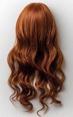 Naklejka premium Long Wavy Auburn Wig on White Background for Fashion and Beauty