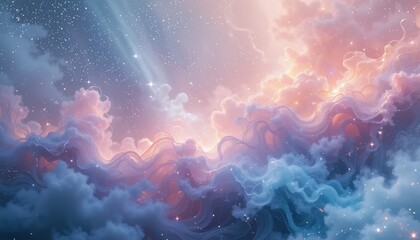 Celestial phenomenon captured in ethereal clouds cosmic landscape digital art dreamlike environment abstract viewpoint inspiring imagination