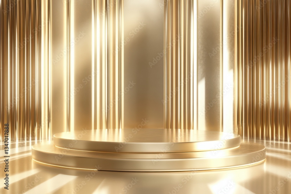 Poster golden pillars and platform illuminated by soft light creating a luxurious and elegant presentation 