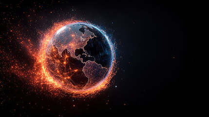 Fototapeta premium A floating holographic globe in a dark futuristic lab, with glowing light trails and pulsating circuits symbolizing high-speed 6G connectivity.