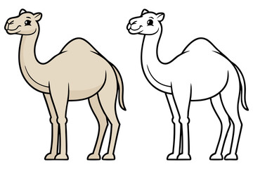 Cartoon Camel Standing with Coloring Page Outline, Easy Drawing for Kids Educational Resources, Animal