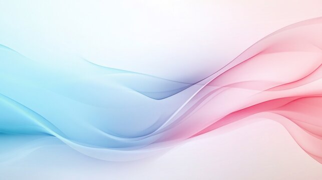 Fototapeta A modern abstract composition featuring smooth, flowing waves in a soft pink and blue gradient. The fluid, glossy texture and pastel colors create a calming and elegant aesthetic, 